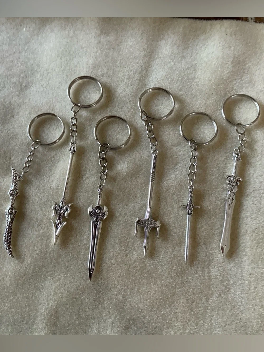 Silver Sword Charm Keychain Set of 6 - Men Accessories